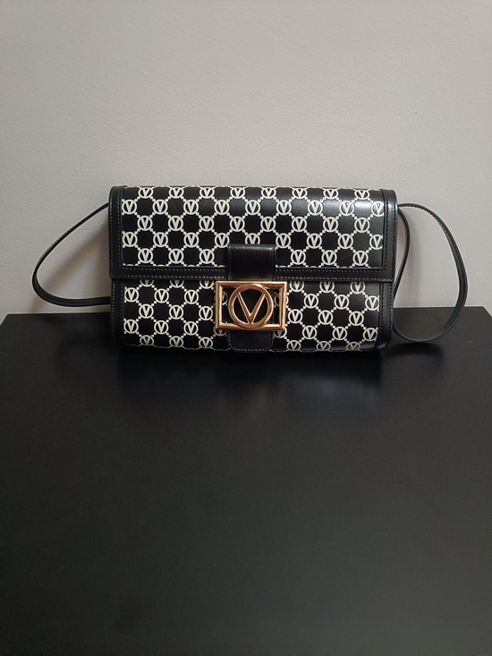 Mario Valentino Handbags - Mario Valentino Black and White Monogram Crossbody with Gold Hardware